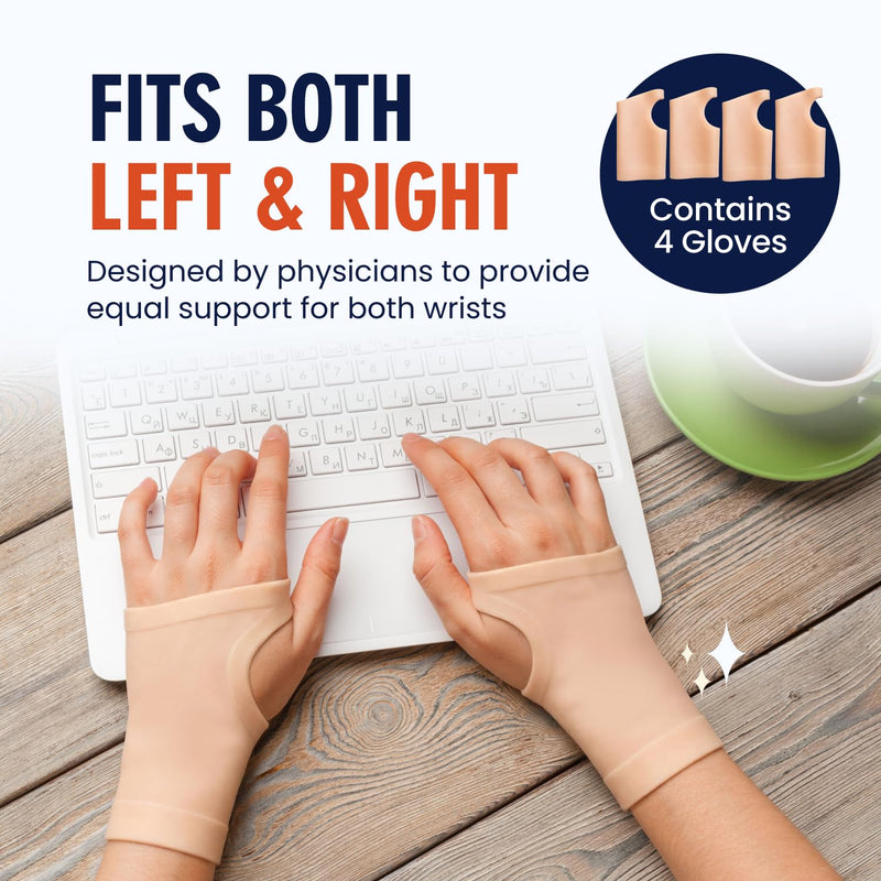 Dr. Frederick's Original Gel Wrist Brace - 4 ct - Mild Carpal Tunnel, Arthritis & Tendonitis Relief - Waterproof Fingerless Compression Sleeve - Fits Left & Right Hand - Men & Women - Medium