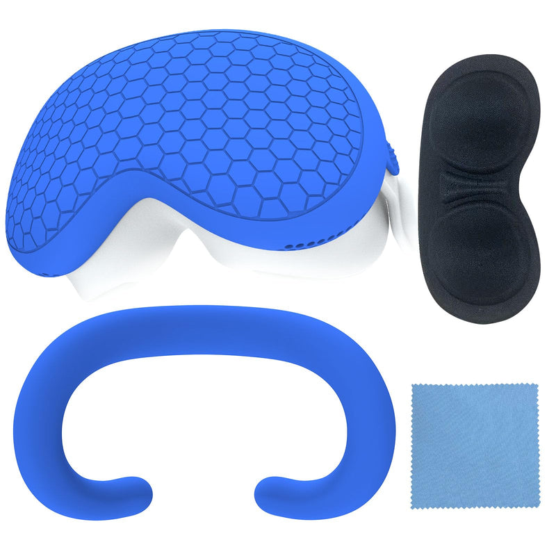 MLemonVR Full Protection Silicone Case for Apple Vision Pro - Soft and Durable Silicone Cover set for Vision Pro Accessories - Face Cover, Shell Cover, Lens Cover and Glasses Cloth Included (Blue) Blue - BeesActive Australia