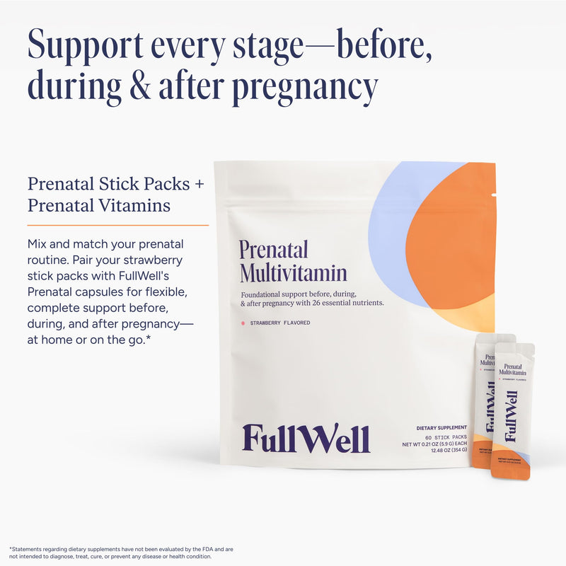 FullWell Prenatal Multivitamin Strawberry Stick Packs, 60 Ct (30 Servings) 60 Count (Pack of 1)