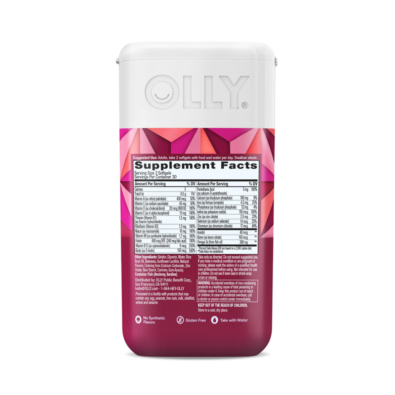 OLLY Ultra Women's Multi Softgels,Overall Health and Immune Support,Omega-3s,Iron,Vitamins A,D,C,E,B12,Daily Multivitamin,30 Day Supply -,60 Count (Pack of 2) 60 Count (Pack of 2)
