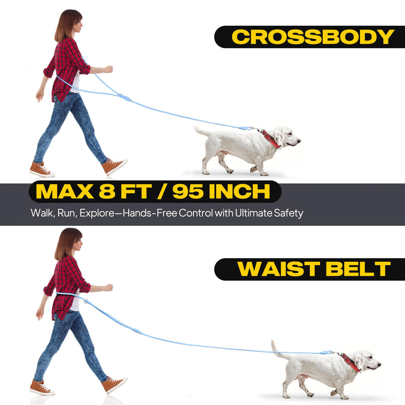 Fida Hands Free Dog Leash for Small Dogs, Adjustable Crossbody/Waist Leash for Small/Medium/Large Dogs, Waterproof Hands-Free Dog Leashes for Running, Walking & Training(S, Blue) Light Blue S/M(8ft-1/4in)