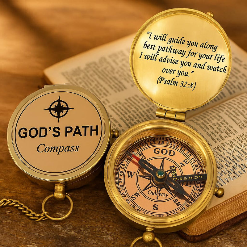 God's Path Compass – Communion & Confirmation Gift for Teenage Boys | Baptism Religious Gifts for Men, Christian, Catholic, Graduation | Sentimental & Inspirational Present – Greeting Card Included God's Path - Wooden Box - BeesActive Australia