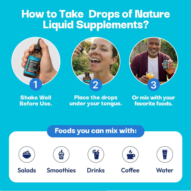 Drops Of Nature Sea Moss Vitality Drops - Strawberry Ginger Lemonade, 60 mL | 7-in-1 Vitality Blend with Seamoss, Ashwagandha, Vitamin C, Tumeric, Apple Cider Vinegar, Ginger & Bladderwrack, Vegan Drops