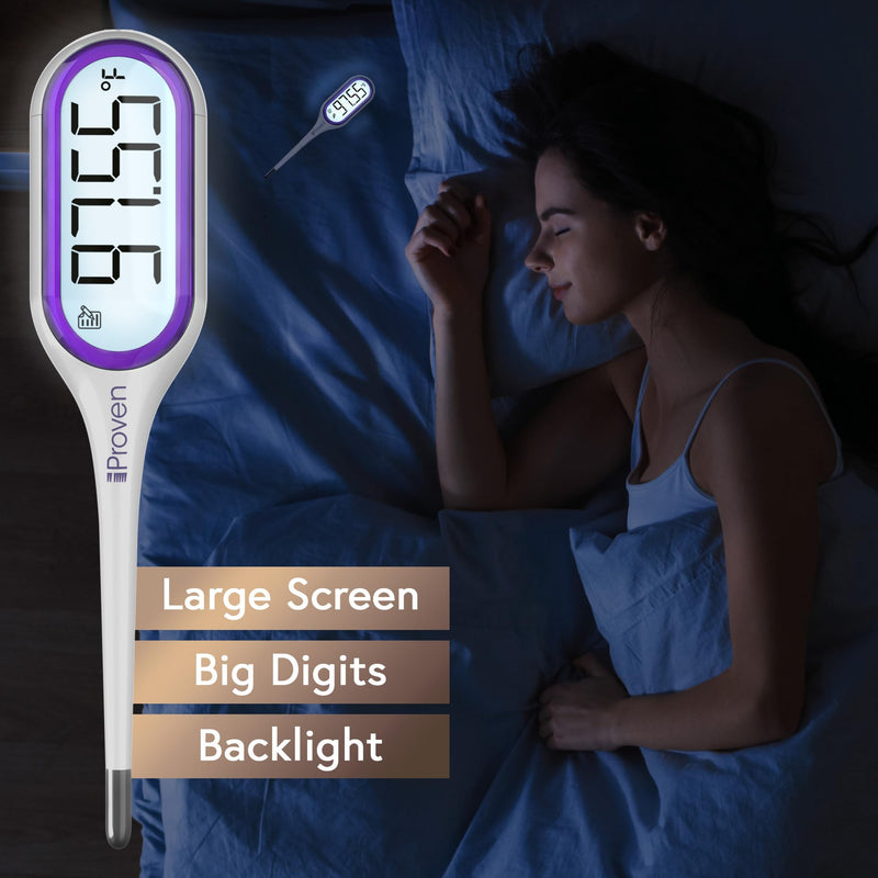 iProven Basal Body Thermometer with Backlight & Big Digits, 1/100 Degree High Precision, BBT for Ovulation Tracking, 30 Memory Recall, Accurate Fertility Temperature Tracker B: Backlight
