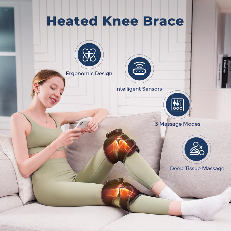 Cordless Heated Knee Massager, 3-in-1 Heating Pad with 3 Vibration and Heating Mode, Auto-Off Timer, Knee Brace for Shoulder Elbow, Gifts for Men Women, Black 1PC One Size Black-gray 1pc