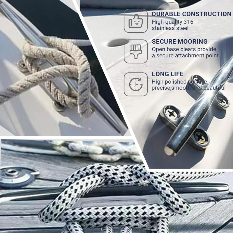 OSTARE Boat Cleats 4 inch,5 inch,6 inch,8 inch,10 inch,12 inch Marine Dock Cleats 316 Stainless Steel Rope Cleats Boat Mooring Accessories with Fasteners 6 inch 4 Pack