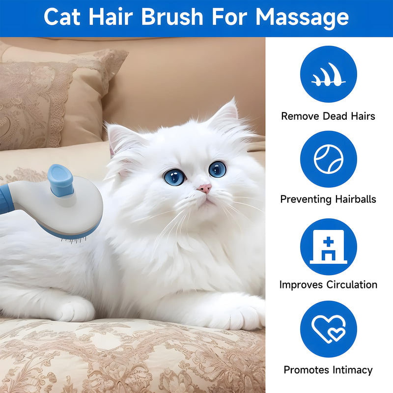 cat brush with release button, indoor cat hair brush that falls off, suitable for long or short haired cats, cat beauty brush for kittens, cat comb, rabbit massage to remove loose fur (Blue) Blue - BeesActive Australia