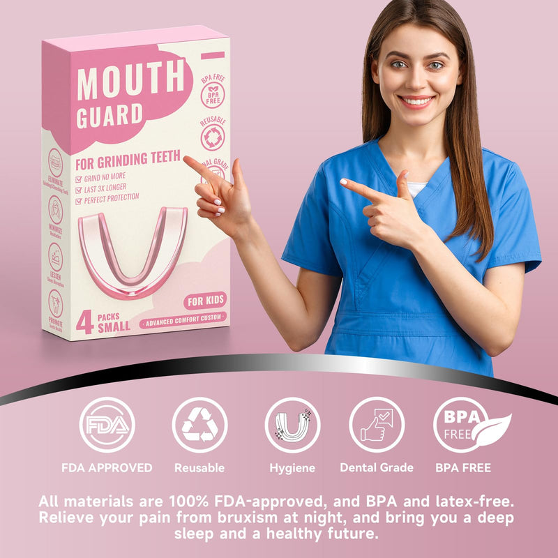 4 Pack Pink Kids Mouth Guard for Teeth Grinding,Comfortable Night Guard,Moldable Child Bite Guard for Clenching Teeth, Mouthguard for Kids - BeesActive Australia