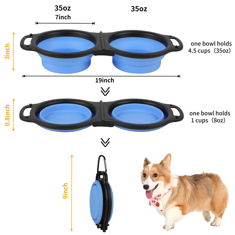 Collapsible Dog Bowls, Portable Travel Pet Feeder Bowl, 2 in 1 Expandable Silicone Pet Food & Water Double Bowl, Cat Feeder Dish with Carabiner for Walking, Traveling, Hiking, Camping - BeesActive Australia