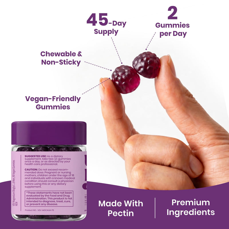 VEV UPMAGO Bisglycinate Magnesium Gummies, 90 Count | 4-in-1 Formula with Ashwagandha, L-Theanine & Vitamin B6, No Added Sugar, Vegan