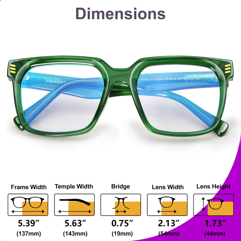 VISOONE Rectangle TR90 Blue Light Blocking Glasses Computer Glasses with Preppy Look for Women and Men Cougar Cougar Upg Basil Green - BeesActive Australia