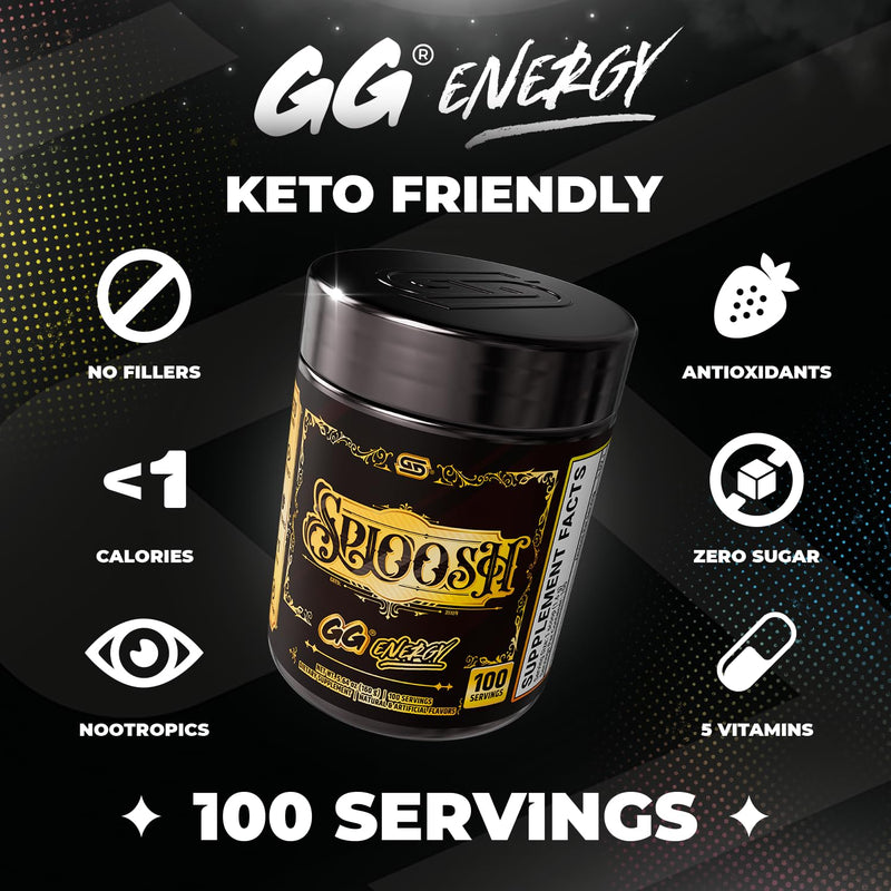 Gamer Supps GG Energy - Sploosh by CottontailVA (100 Servings) - Keto Friendly Gaming Energy and Nootropic Blend, Sugar Free + Caffeine + Vitamins + Immune Support, Powder Drink