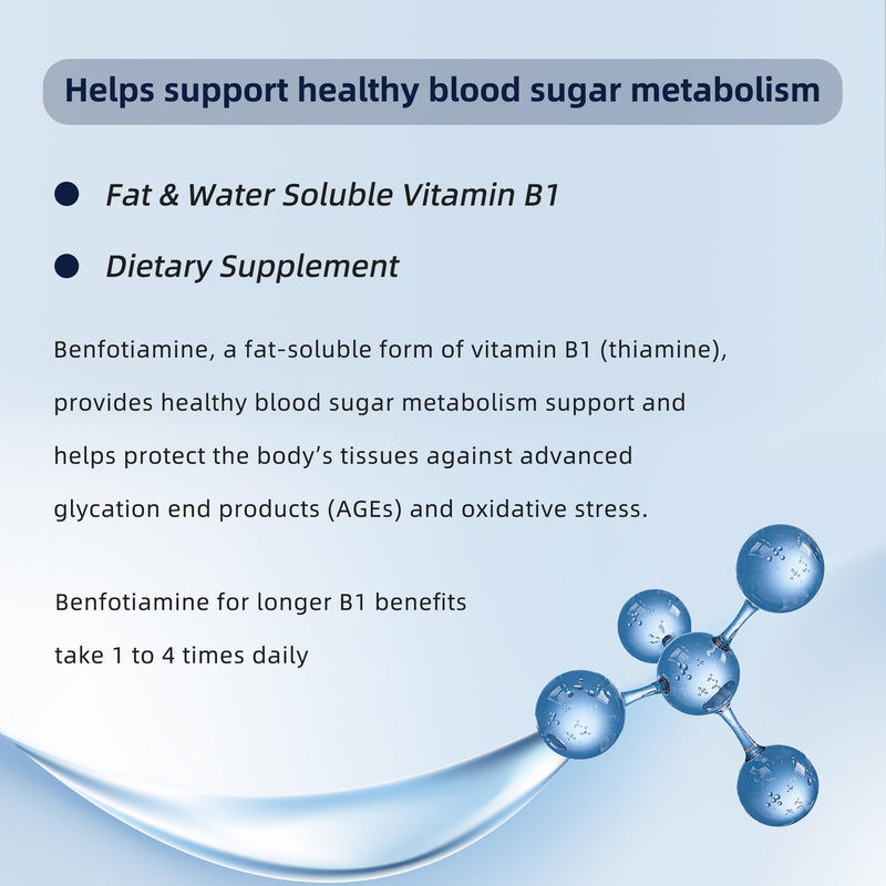 Benfotiamine 600mg Plus 20mg Vitamin B1 | 120 Veggie Capsules | Made in USA | 3rd Party Tested | Fat Soluble Essential Vitamin B1 Thiamine Supplement | Non-GMO | Gluten Free-Vegetarian Friendly Benfotiamine 600mg + 20mg Vitamin B1