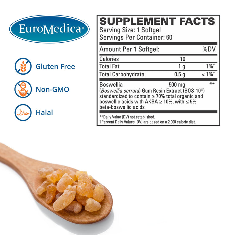 Euromedica BosPro - 60 Softgels - Extra Strength Boswellia Supplement - Healthy Inflammation Response, Promotes Cellular Health - Non-Drowsy - 60 Servings 1 - BeesActive Australia