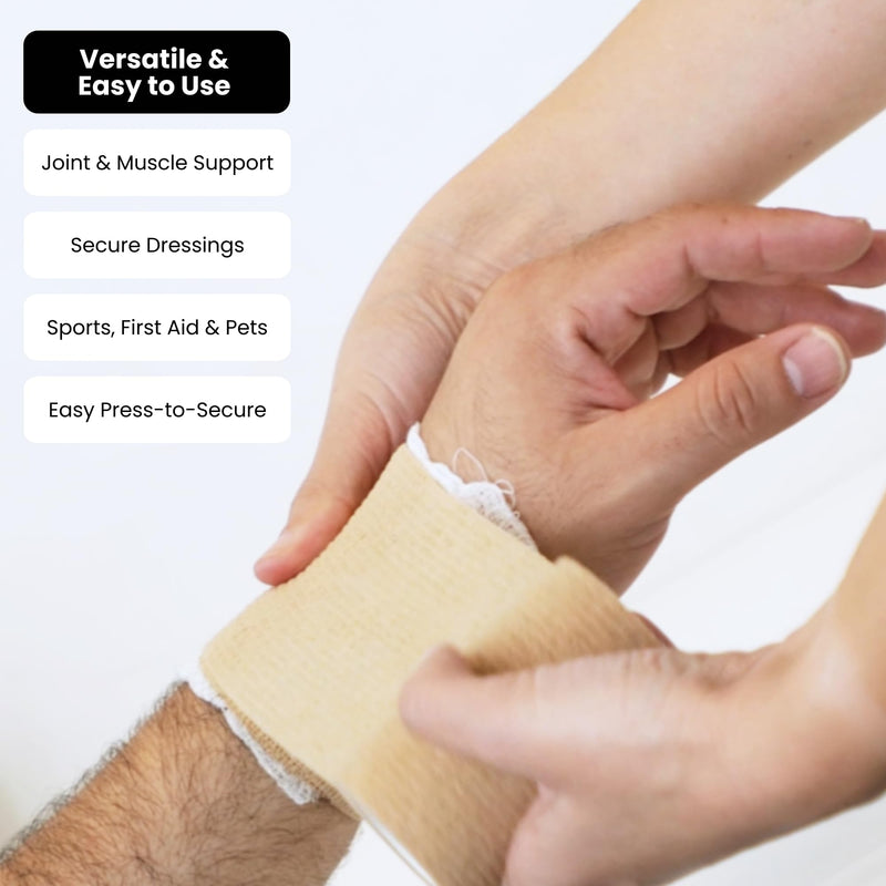 Juvale Self-Adherent Cohesive Wrap - Breathable Support Athletic Tape - Snug Fit for Tattoo Equipment - Swelling & Strain Aid Sports Tape - 3 in x 5 yd, Pack of 12, Tan 3" x 5 Yards - BeesActive Australia