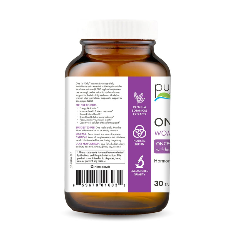 PURE ESSENCE LABS One N Only Multivitamin for Women, Natural One a Day Herbal Supplement with Vitamin D3, B12, and Biotin with Whole Foods, 30 Tablets 30 Count (Pack of 1)