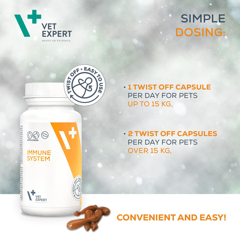 Vet Expert Immune System Support Supplement for Dogs and Cats – Boosts the Immune System with Beta-Glucan, HMB, and Echinacea Purpurea Extract – 30 Twist-Off Capsules