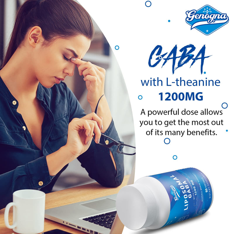 Liposomal GABA with L-Theanine 1200mg Supplements 1 Pack for Adults | High Bioavailable Capsules, 60-day Supply 60 Count (Pack of 1)