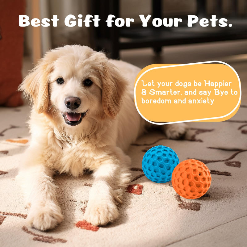 HIPPIH Indestructible Squeaky Dog Toys, Interactive Dog Balls 2 Pack, Dog Chew Toys for Aggressive Chewers, Natural Rubber Puppy Toys for Large/Medium Dogs, Tough Puppy Teething Toys, Relieve Anxiety blue+orange - BeesActive Australia