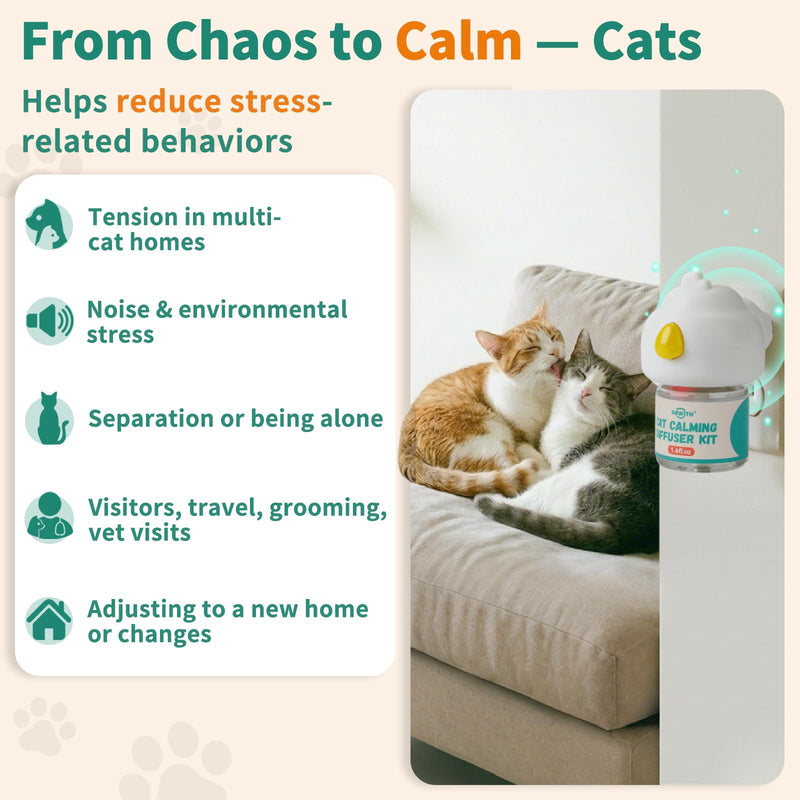 60-Day Cat Calming Diffuser with Pheromones – Cat Pheromone Diffuser for Cats, Helps Reduce Stress, Anxiety, Scratching & Urine Marking, Calming Diffuser for Cats with 2 Refills