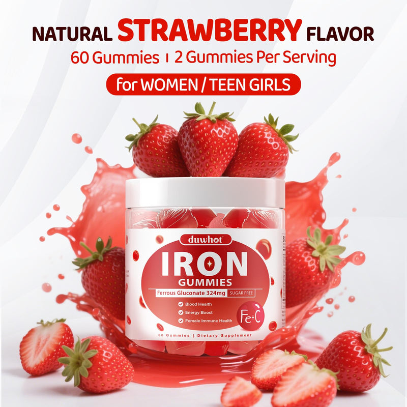 Iron Supplement for Women Teen Girls, Iron Gummies Ferrous Gluconate 324 mg | Iron with Vitamin C, A, B, Folate, Copper, Zinc, Energy & Blood Support, Immune Health, Sugar Free 60 Gummies 1