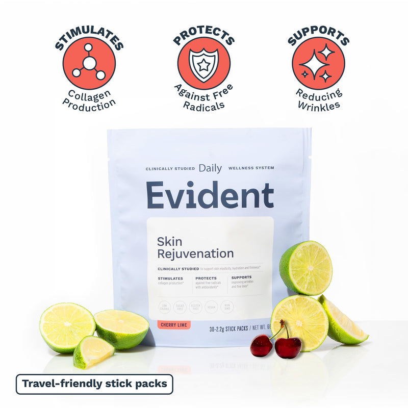 Skin Rejuvenation Powder – Collagen Supplement w/Resveratrol, Sodium Hyaluronate, CollaBZEn, Vitamins C & E – Supports Elasticity, Hydration, Firmness – 30 Stick Packs, Cherry Lime 30 Servings (Pack of 1)