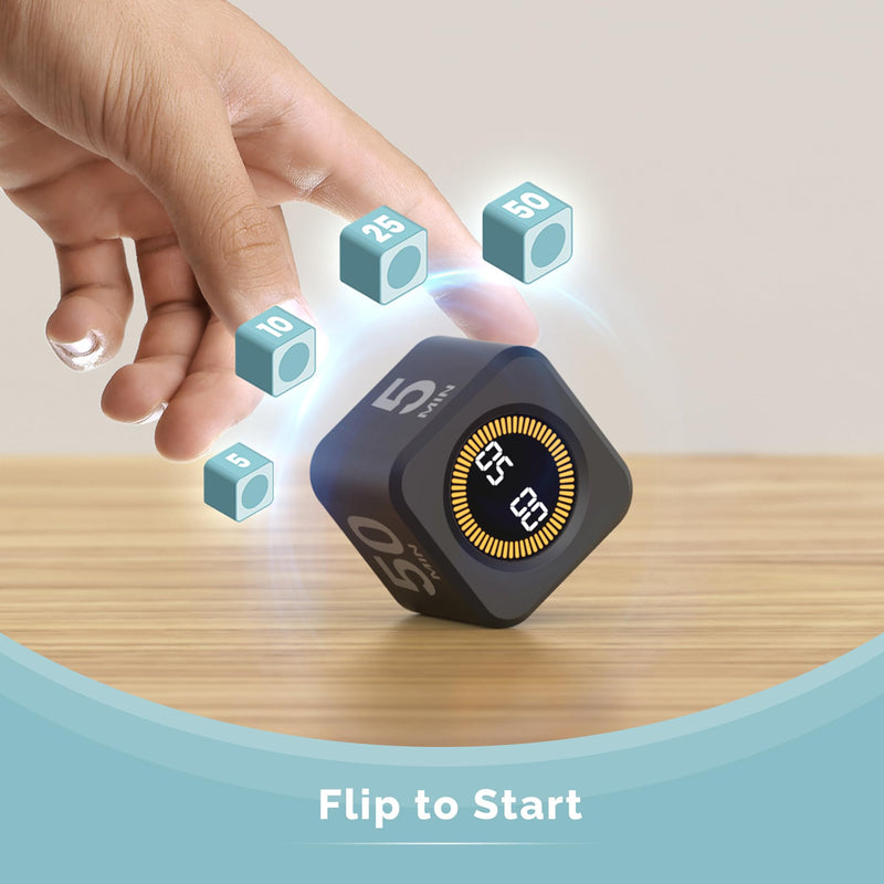 KADAMS Pomodoro Cube Timer Productivity Visual Timer - 5/10/25/50 Min Rotating Countdown (2 Pack Black & White) 2