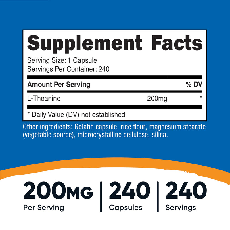 Nutricost L-Theanine 200mg, 240 Capsules - Double Strength 240 Count (Pack of 1) - BeesActive Australia