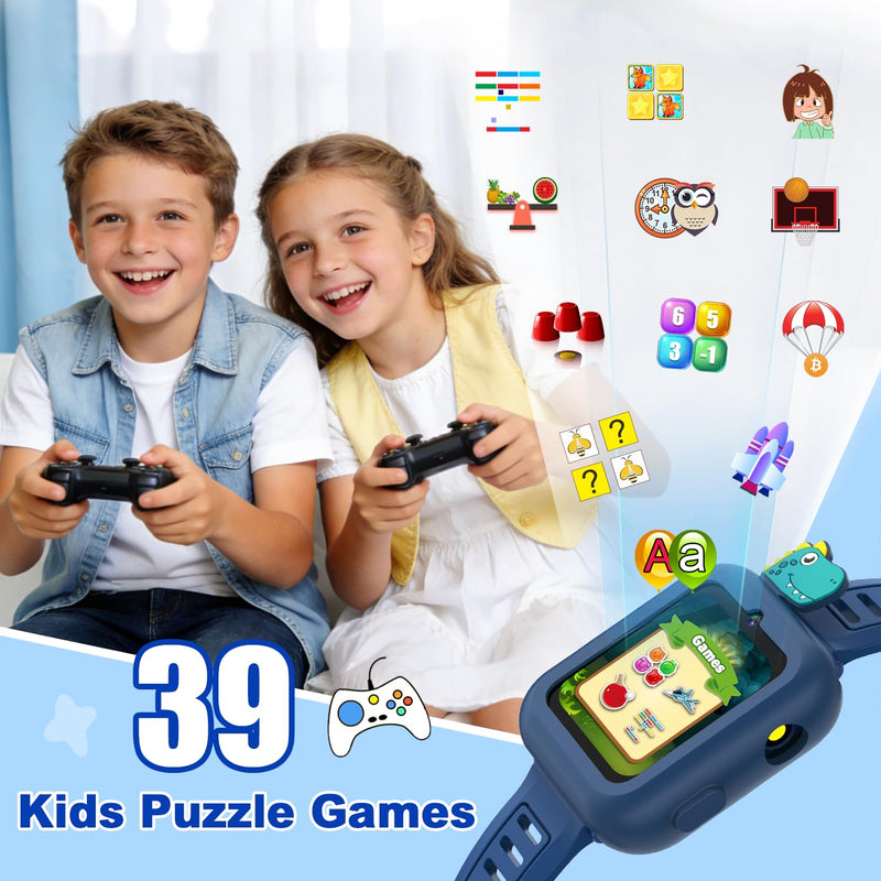 Smart Watch for Kids Boys Gift Age 3-12 with 39 Games Camera Video Alarm Clock Music Pedometer Flashlight 12/24 hr HD Touch Screen Kids Watch Birthday Toys for Boys Ages 4 5 6 7 8 9 10(Blue) Blue