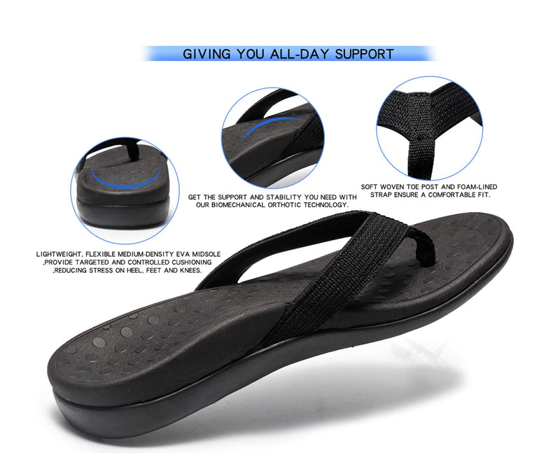 LLSOARSS Plantar Fasciitis Feet Sandal with Arch Support - Best Orthotic flip Flops for Flat Feet，Heel Pain- for Women 9 Black