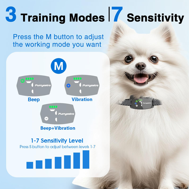 Bark Collar for Small Medium Dogs 5-15lbs. Dog Bark Collar with No Shock Safe & Humane Mode，Barking Collar with 7 Adjustable Sensitivity & 3 Adjustable Beep & Vibration Modes black&white - BeesActive Australia
