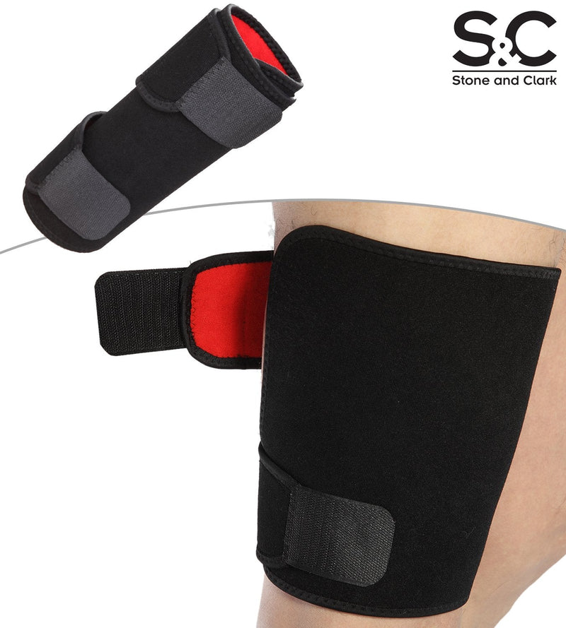 Adjustable Thigh Brace Support, Quadriceps Support and Thigh Wraps for Men and Women. Unisex Breathable Neoprene Non-Slip Hamstring Compression Sleeve S/M (16-26")