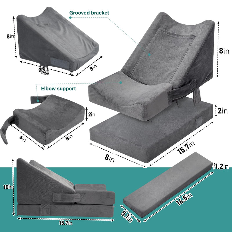 Arm Wedge Pillow Adjustable Arm Elevation Pillow with Pocket High Density Foam Ergonomic Hand Elbow Support Pillows with Removable Cover, Grey