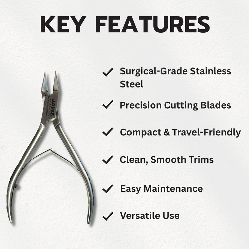 Jaws Podiatry Toe Nail Clippers, Surgical-Grade Stainless Steel, Precision Cutting, Double Action Blades, Compact Design, Silver