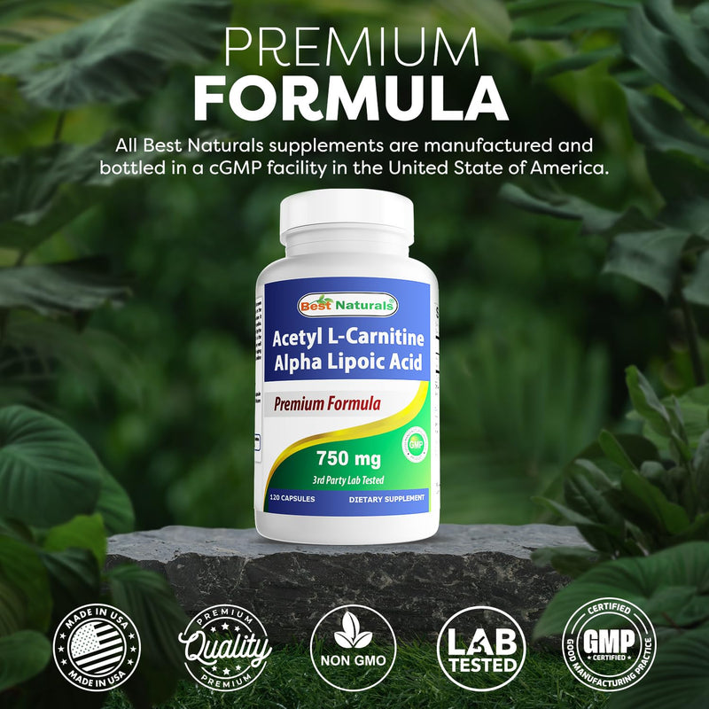 Best Naturals Acetyl L-Carnitine and Alpha Lipoic Acid 750 mg 120 Capsules (120 Count (Pack of 2)) 120 Count (Pack of 2) - BeesActive Australia