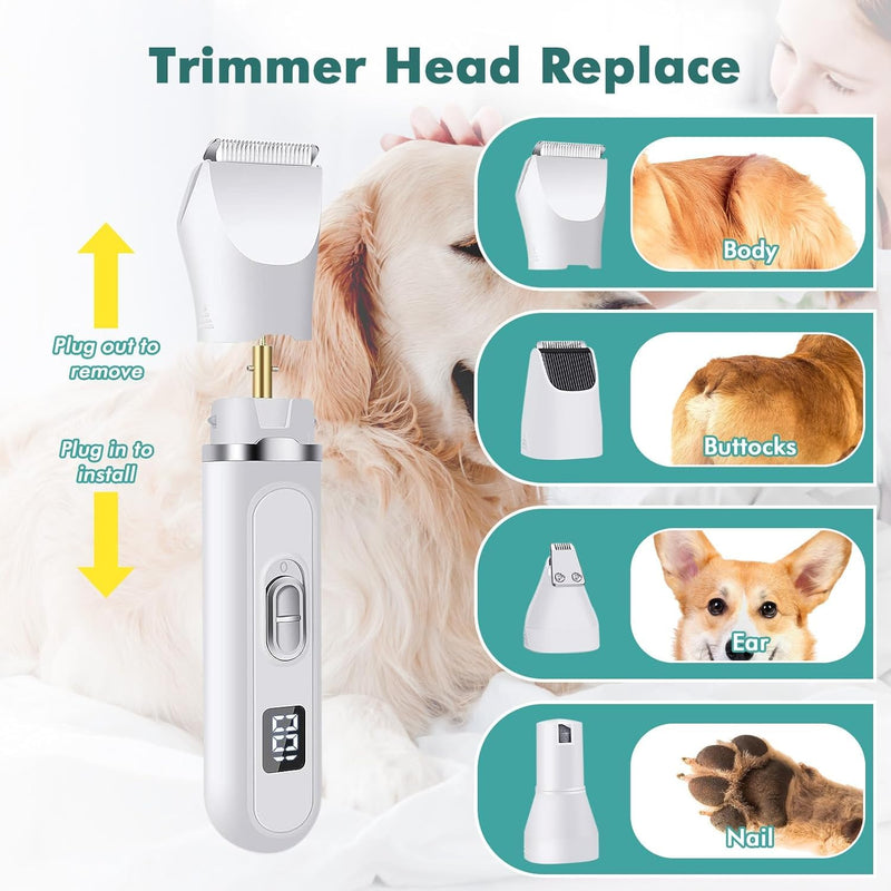 Quiet dog clipper, Lovcoyo professional clipper dog cat with LED display, dog paw trimmer, electric pet hair trimmer set for dogs cats paws, face, body white - BeesActive Australia