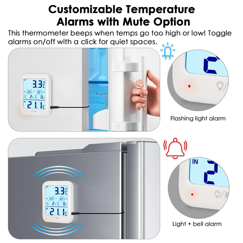 Digital Freezer Thermometer Fridge Temperature with Alarm, Backlight, Magnet, Power On/Off, Max/Min Temperature for Home, Restaurants, RV, External Sensor, AAA Battery (1) 1 - BeesActive Australia