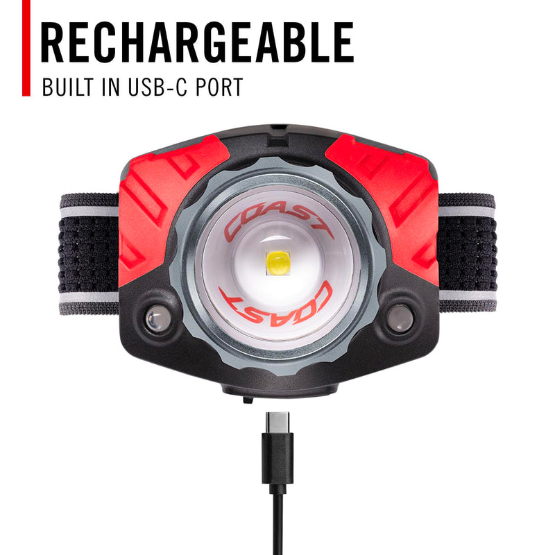 Coast® FL85R 1000 Lumen Tri-Color (White/Red/Green) Focusing Rechargeable LED Headlamp, Built-in Rechargeable Battery Built-In Battery - BeesActive Australia