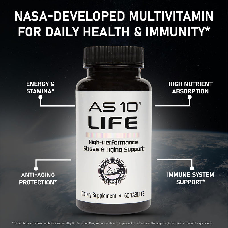 AS 10 Life, 60 Ct - Daily A-Z Stress and Immune Support Supplement | The premium NASA codeveloped anti-aging formula with Resveratrol, Alpha Lipoic Acid, Astaxanthin, and BioRelease technology