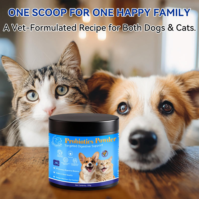 Probiotic Powder for Dogs and Cats - 5-in-1 Formula Supports Gut Health, Digestion and Immune System - with Digestive Enzymes and Pumpkin - Natural Chicken Flavor, 150g