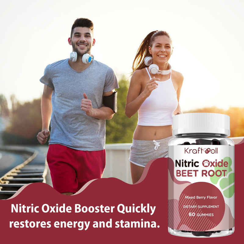 Nitric Oxide Beet Root Gummies – Sugar-Free Beet Chewables, Mixed Berry Flavor with Grapeseed Powder, Pomegranate, Vitamin C & B12 – Nitric Oxide Supplements for Men – 60 Gummies (2 Bottles) 60 Count (Pack of 2)