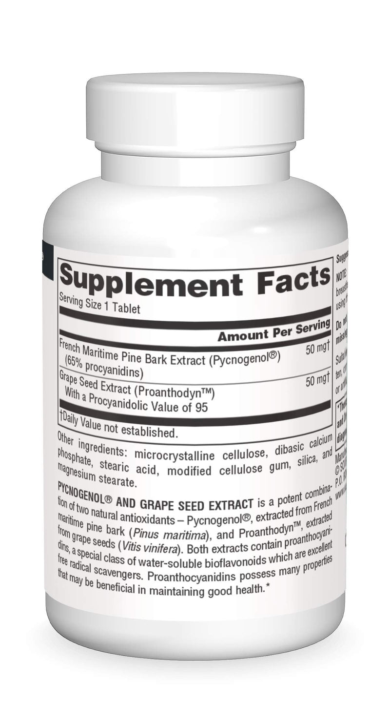 Source Naturals Pycnogenol & Grape Seed Extract 100 mg Dietary Supplement - 60 Tablets 60 Count (Pack of 1)