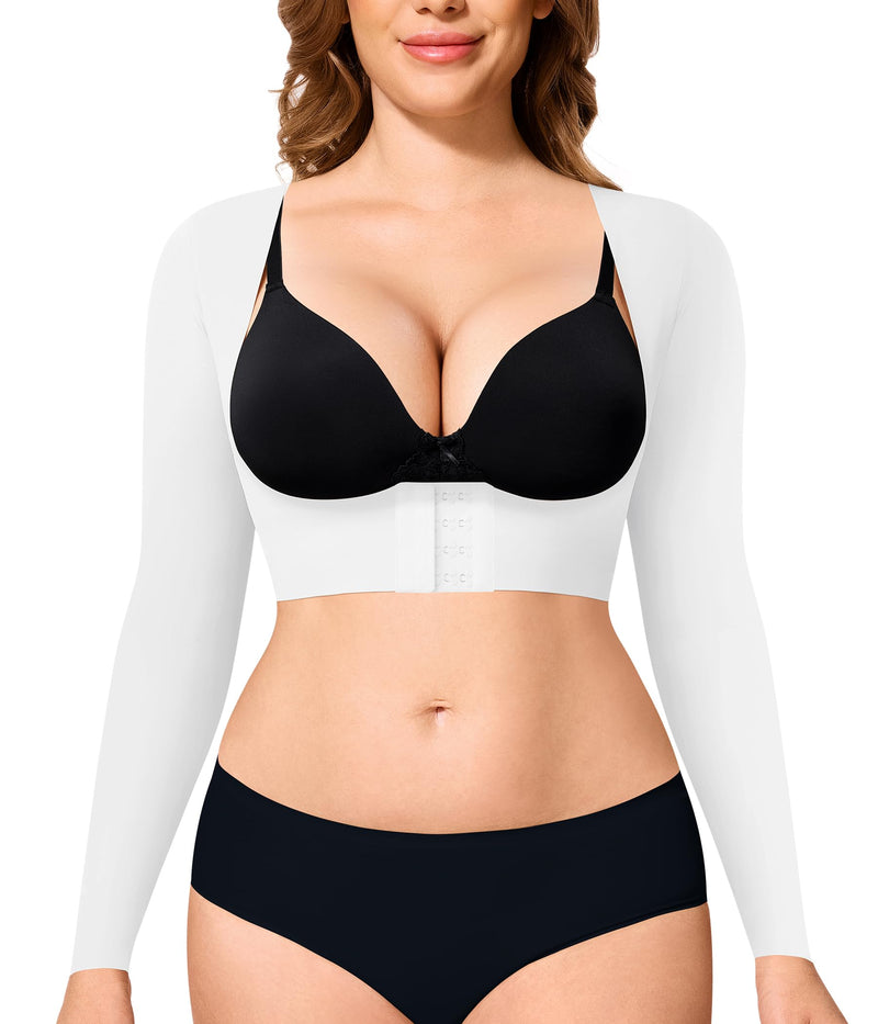 YERKOAD Arm Shapers for Women Flabby Arms Post Surgery Compression Sleeves Arm Faja Front Closure Shapewear Tops 3X-Large White