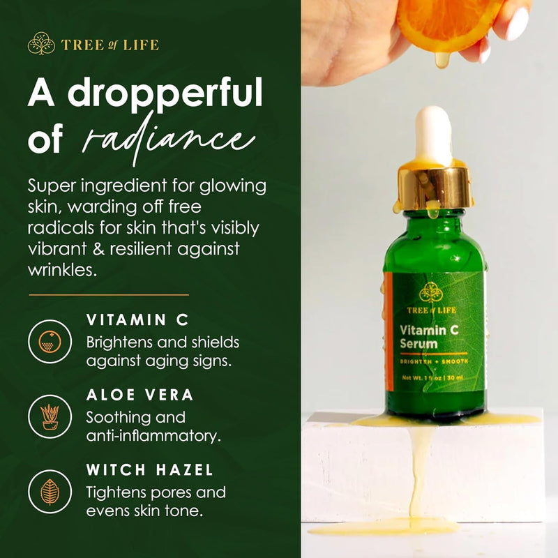 Tree of Life Beauty Facial Skin Care Set, Brightening, Firming, Hydrating, Dry Face, Dermatologist Tested - Vitamin C and Hyaluronic Acid Facial Serum - Skin Care Kit, 2 count of 1 Fl Oz Rejuvenation Duo