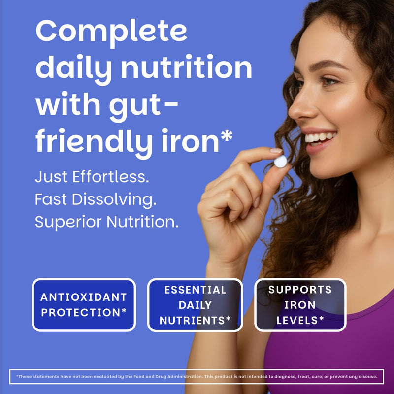 EZ Melts Multivitamin + Iron - Daily Multivitamin for Women & Men - Supports Healthy Energy Levels & Antioxidant Protection - Non-GMO & Vegan - Tropical Cherry - 120 Dissolvable Tablets (60 Servings) 60 Count (Pack of 2)
