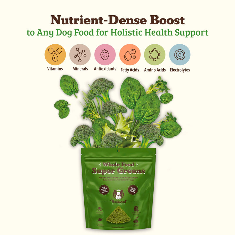 Natural Dog Company Dog Food Topper, Super Greens Dog Multivitamin Powder, Dog Vitamins and Supplements, Boost Immunity & Digestion, Dog Wellness Granules, Nutrient-Rich Food Topper for Dogs, 8 oz Super Greens Multivitamin - PawsPlanet Australia