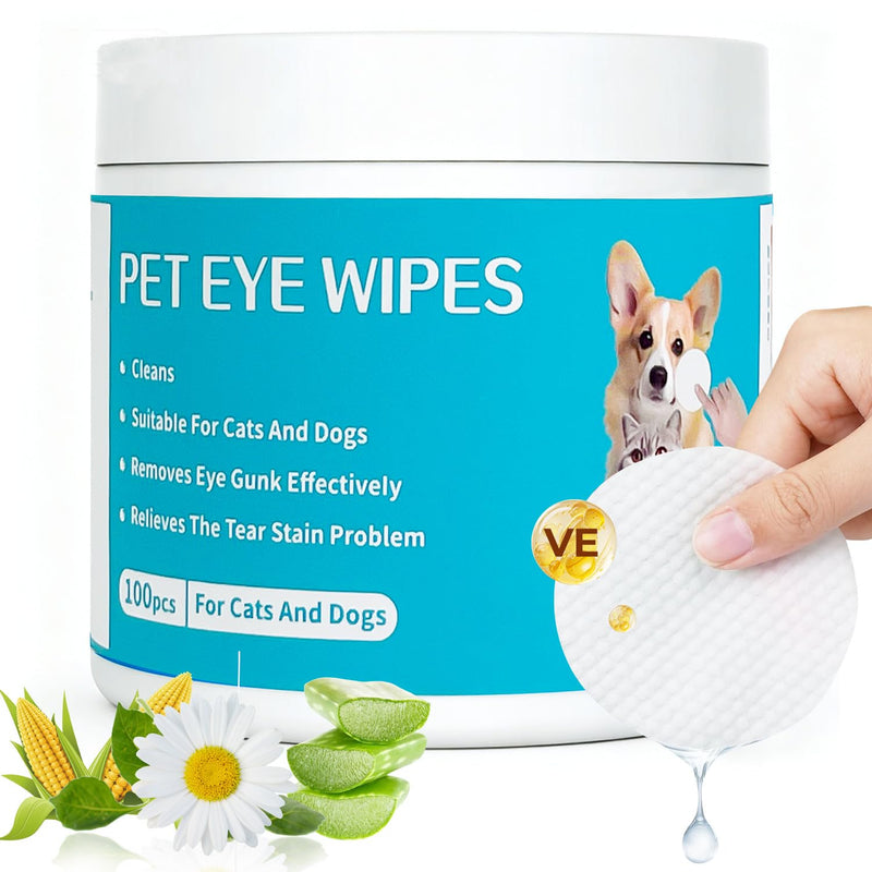 Gentle Pet Eye Wipes, Hypoallergenic Tear Stain Remover for Cats and Dogs, 100 Count Unscented Cleaning Pads with Adequate Fluid Content Eye Wipes - 100 Counts