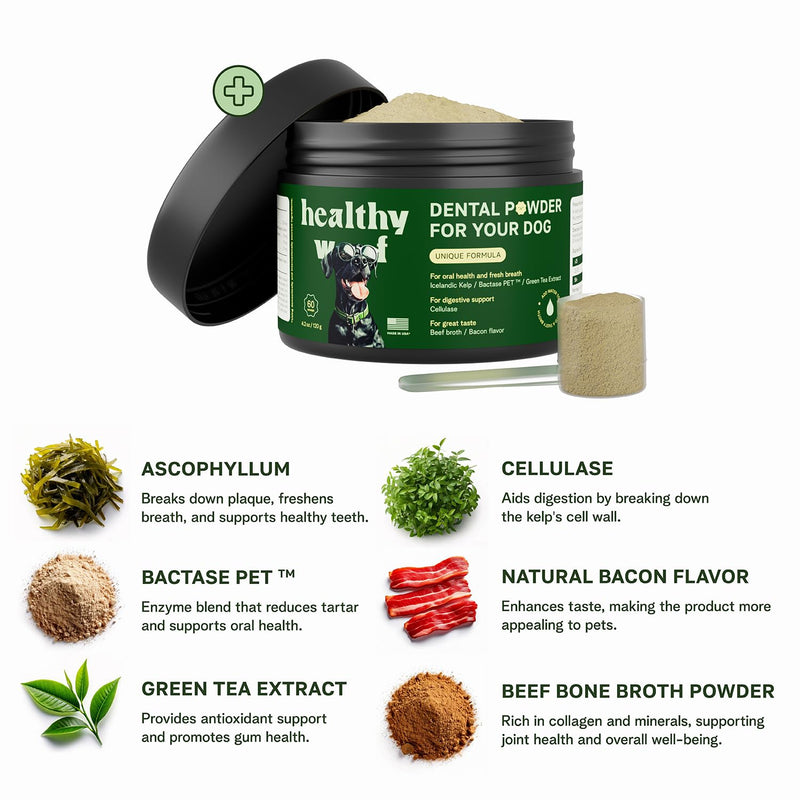 Dental Powder for Dogs & Cats - Complete Oral Care Bone Broth, Dog Teeth Cleaning Powder, Tartar Remover, Fresh Breath, Sensitive Stomach Support, No Brush Dental Care, 4.2 oz, 60 Scoops - BeesActive Australia