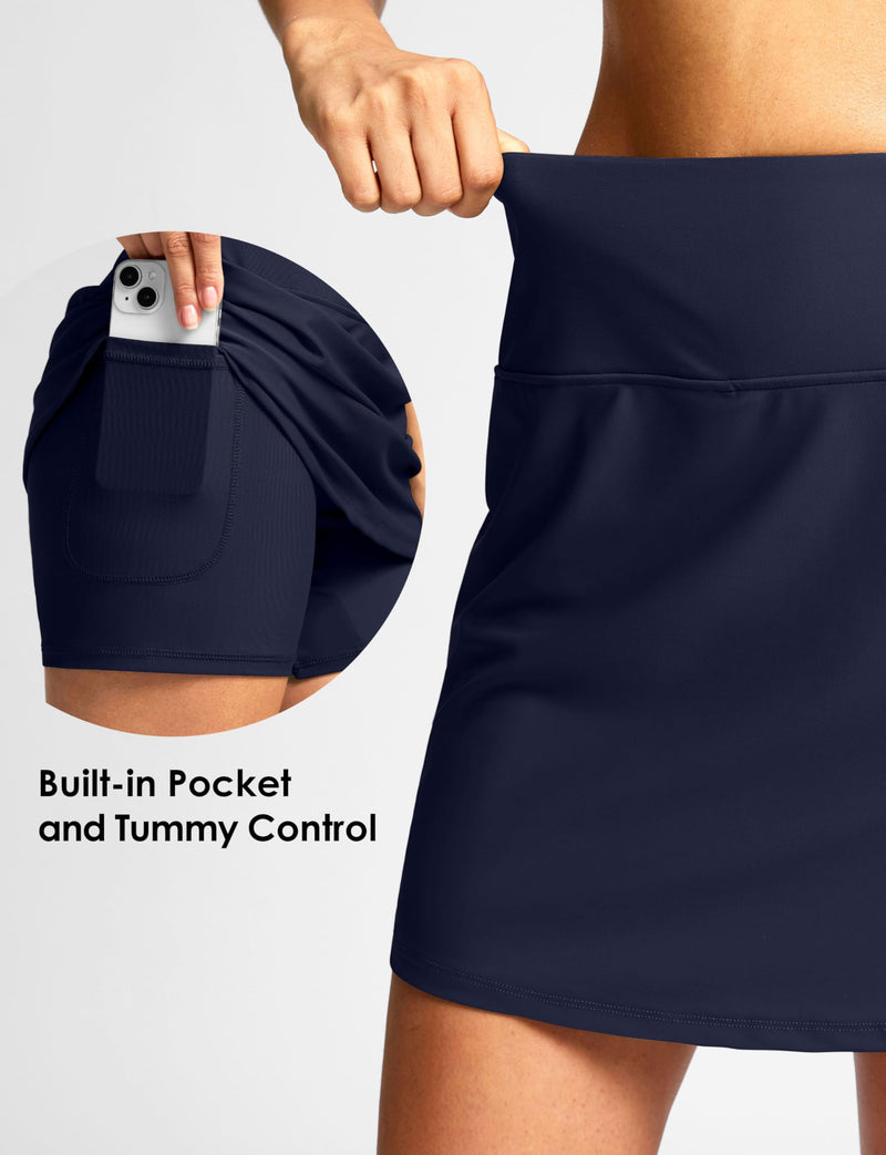 Viodia Women's 17" Long Swim Skirt High Waisted Modest Swimsuits Skirt Bathing Suit Tummy Control Swim Bottoms Large Navy