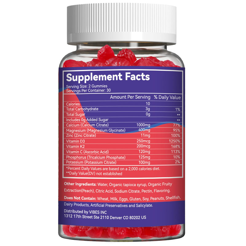 Calcium Magnesium Gummies1000MG, Calcium Magnesium Zinc Gummies with Vitamin D3 - High Absorption Complex Calcium Supplement, Vegan, 60 Counts 60 Count (Pack of 1)